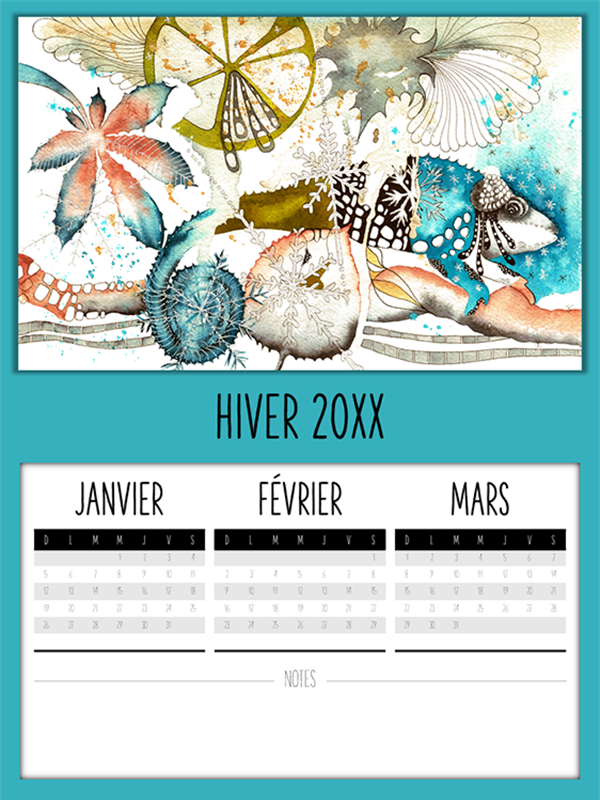 Calendrier trimestriel Caméléon Calendrier trimestriel Caméléon