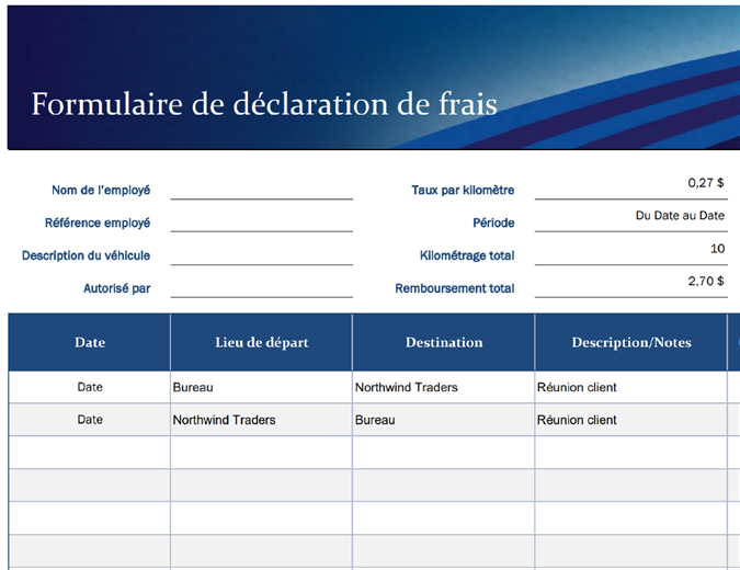 Rapport bleu sur le kilométrage et les dépenses Rapport bleu sur le kilométrage et les dépenses
