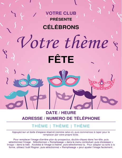 Prospectus d’événement avec masques de carnaval Prospectus d’événement avec masques de carnaval