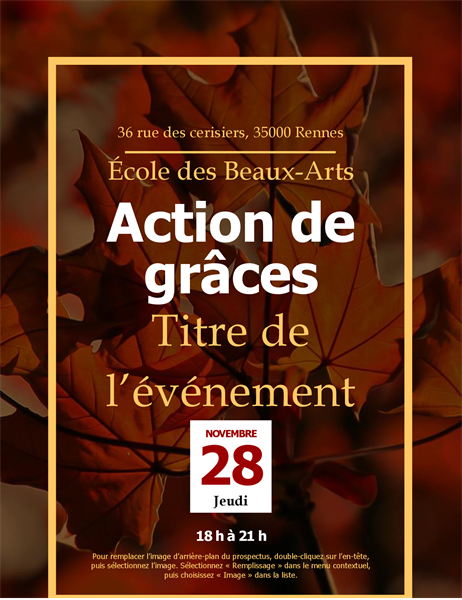 Prospectus d'Action de grâces Feuilles d’automne Prospectus d'Action de grâces Feuilles d’automne