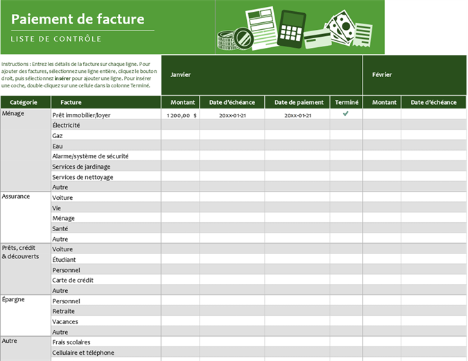 Liste de contrôle pour le paiement de factures Liste de contrôle pour le paiement de factures