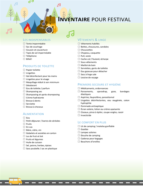 Liste de contrôle pour festival Liste de contrôle pour festival