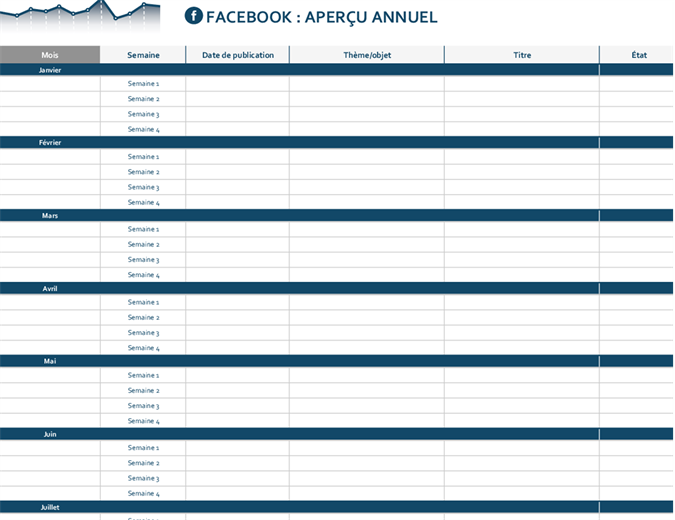 Calendrier éditorial de plateforme de réseau social Calendrier éditorial de plateforme de réseau social