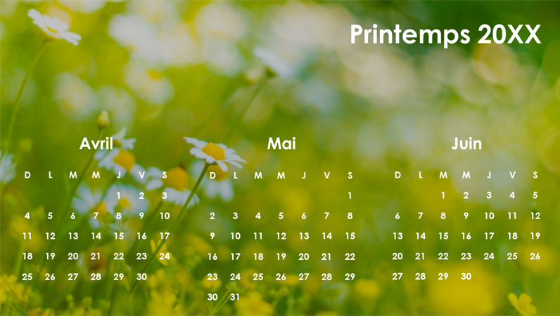 Calendrier trimestriel Saisons Calendrier trimestriel Saisons