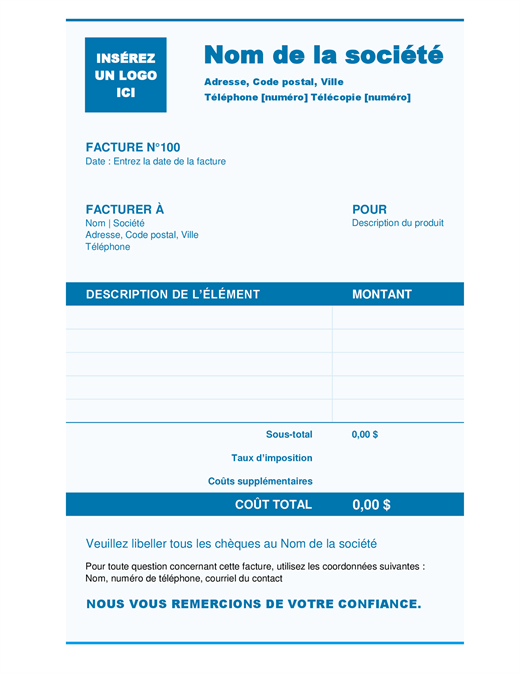 microsoft excell blue invoice template