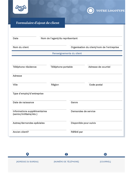 Formulaire d’admission de client pour petite entreprise Formulaire d’admission de client pour petite entreprise