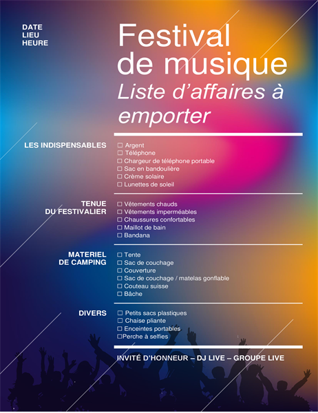 Liste de contrôle pour festival de musique Liste de contrôle pour festival de musique