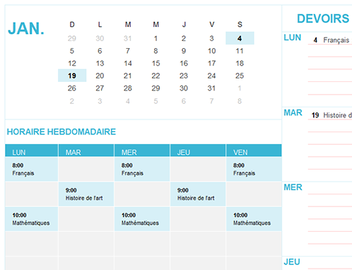 Calendrier étudiant (Lun) Calendrier étudiant (Lun)