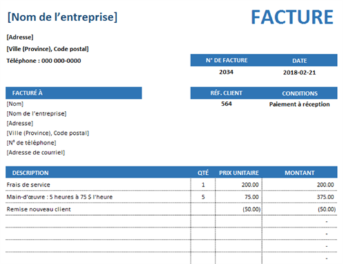 Facture de service simple Facture de service simple