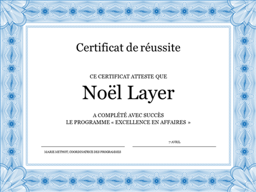 Certificat de réussite (bleu) Certificat de réussite (bleu)