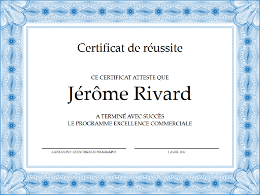 Certificat de réussite (bleu) Certificat de réussite (bleu)
