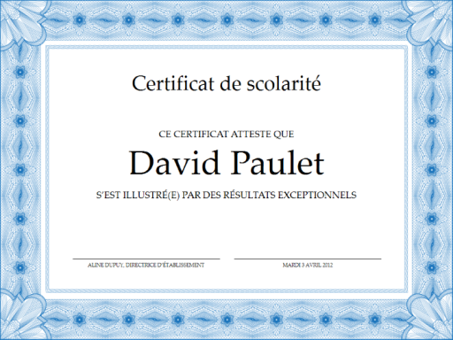 Certificat de scolarité (formel, bordure bleue) - Office Certificat de scolarité (formel, bordure bleue) - Office