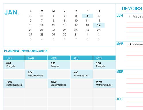 Calendrier étudiant (Lun)