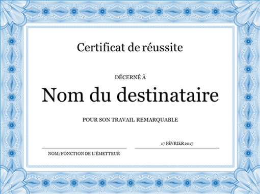 Certificat de réussite (bleu) Certificat de réussite (bleu)