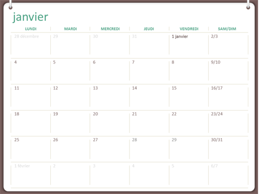 Calendrier 2018 (lun-dim, deux anneaux) Calendrier 2018 (lun-dim, deux anneaux)