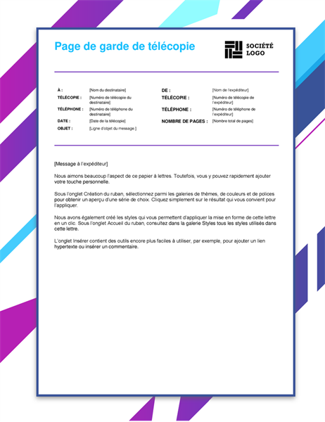 Page de garde de télécopie graphique violet Page de garde de télécopie graphique violet