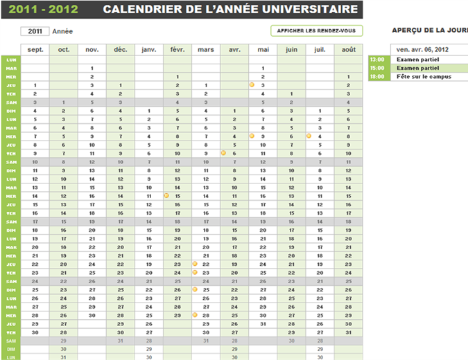 Planning année universitaire Planning année universitaire