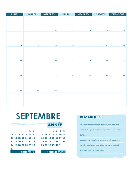Calendrier scolaire (un mois, annuel, début de la semaine le dimanche) Calendrier scolaire (un mois, annuel, début de la semaine le dimanche)