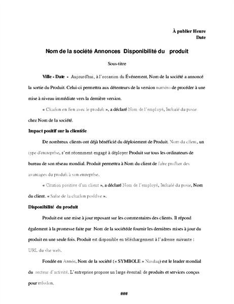 Communiqué de presse avec annonce de produit Communiqué de presse avec annonce de produit