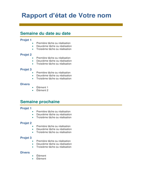 Rapport d'avancement hebdomadaire des employés Rapport d'avancement hebdomadaire des employés