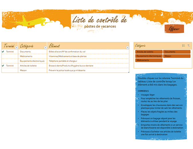 Liste de contrôle de postes de vacances Liste de contrôle de postes de vacances