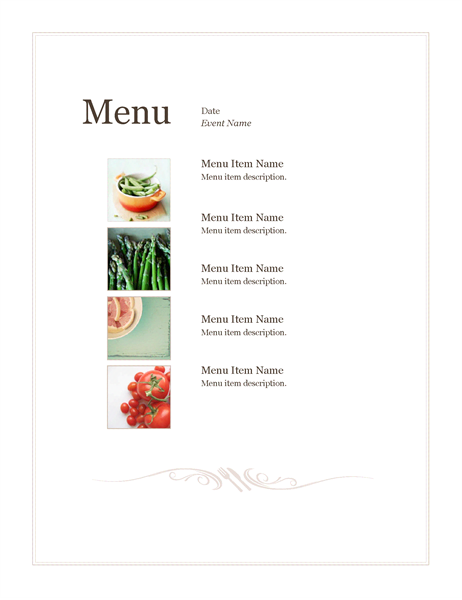 Menu pour un événement (conception simple) Menu pour un événement (conception simple)