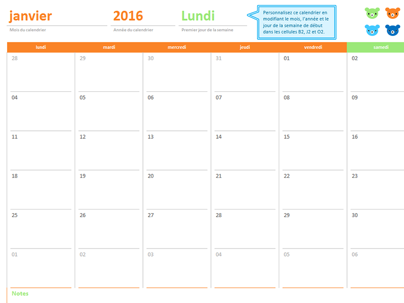 Calendrier mensuel (12 pages, jeu de créations Bisounours) Calendrier mensuel (12 pages, jeu de créations Bisounours)