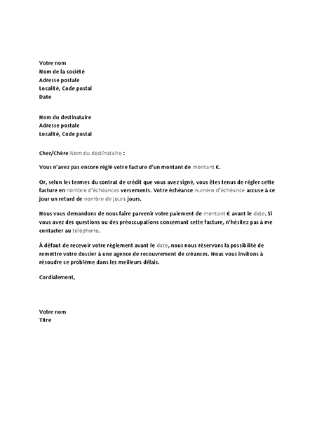 Lettre de relance pour cause de retard de paiement Lettre de relance pour cause de retard de paiement