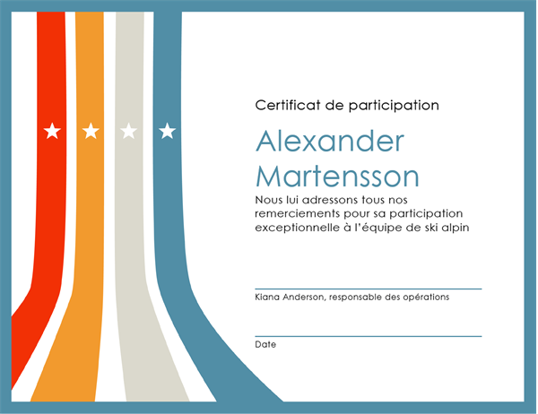 Certificat de participation Certificat de participation