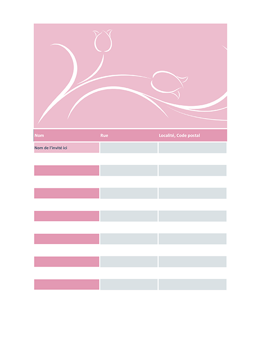 Liste des invités au mariage (modèle tulipe) Liste des invités au mariage (modèle tulipe)