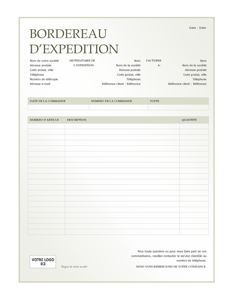 Bordereau d’expédition (conception avec dégradé de verts) Bordereau d’expédition (conception avec dégradé de verts)