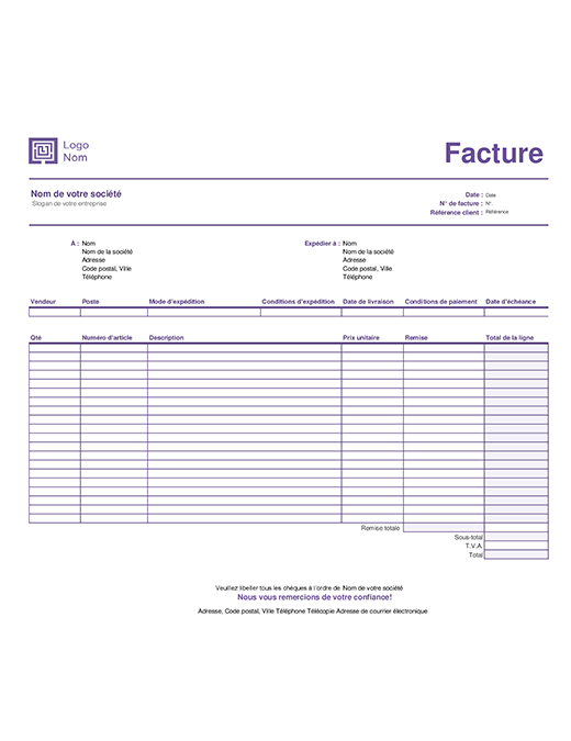 Facture de ventes (modèle Lignes simples) Facture de ventes (modèle Lignes simples)