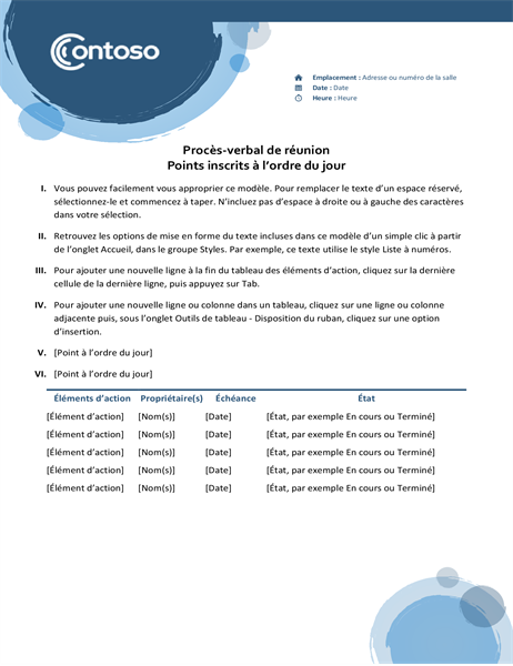Procès-verbal de réunion Sphères bleues Procès-verbal de réunion Sphères bleues