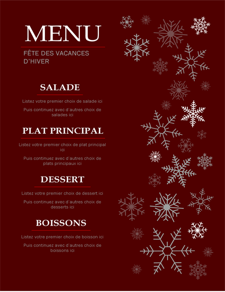 Menu de fêtes élégant Menu de fêtes élégant
