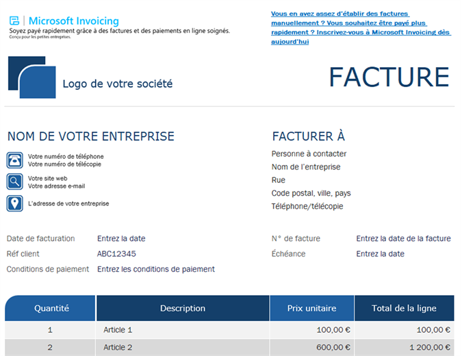 Standardrechnung mit Microsoft Invoicing Standardrechnung mit Microsoft Invoicing