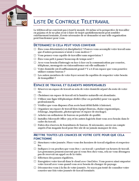 Liste de contrôle Télétravail Liste de contrôle Télétravail
