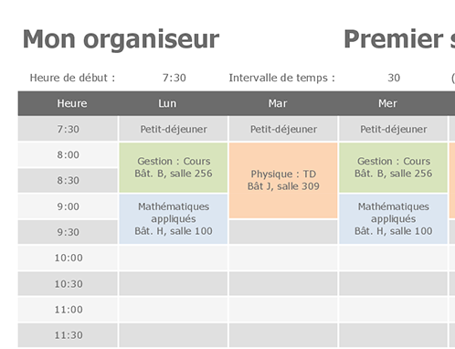 Horaires de cours Horaires de cours