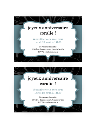 Invitation à une fête (conception « ruban bleu », 2 par page) Invitation à une fête (conception « ruban bleu », 2 par page)