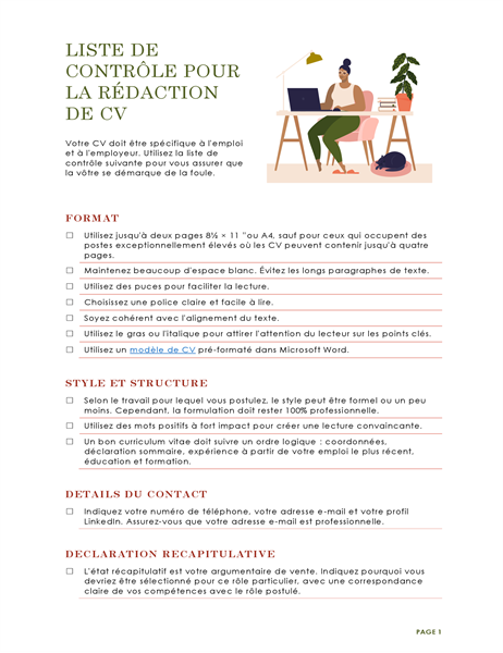 Liste de contrôle Rédaction de C.V. Liste de contrôle Rédaction de C.V.