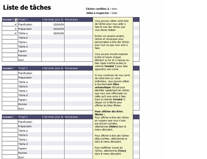 Liste Des Taches Excel 6057