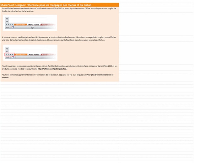 SharePoint Designer 2010 : classeur de référence pour les mappages des menus et du Ruban SharePoint Designer 2010 : classeur de référence pour les mappages des menus et du Ruban