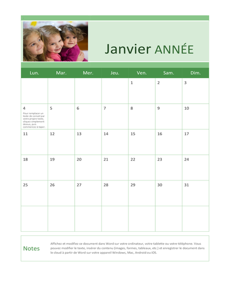 Calendrier photo de famille (annuel) Calendrier photo de famille (annuel)