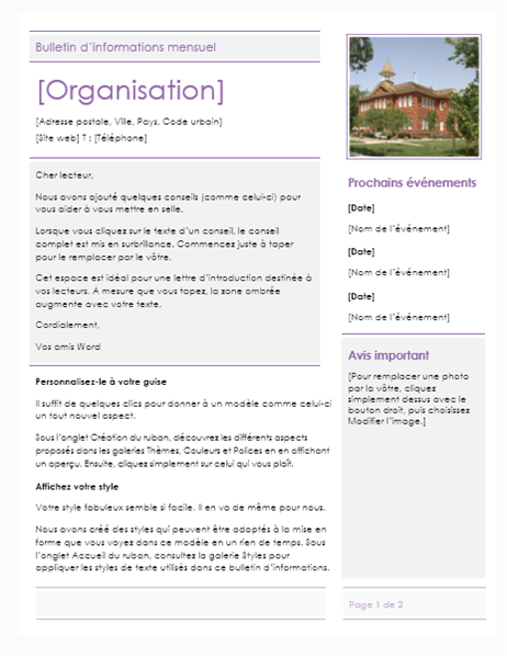 Bulletin d’informations pour une école primaire Bulletin d’informations pour une école primaire