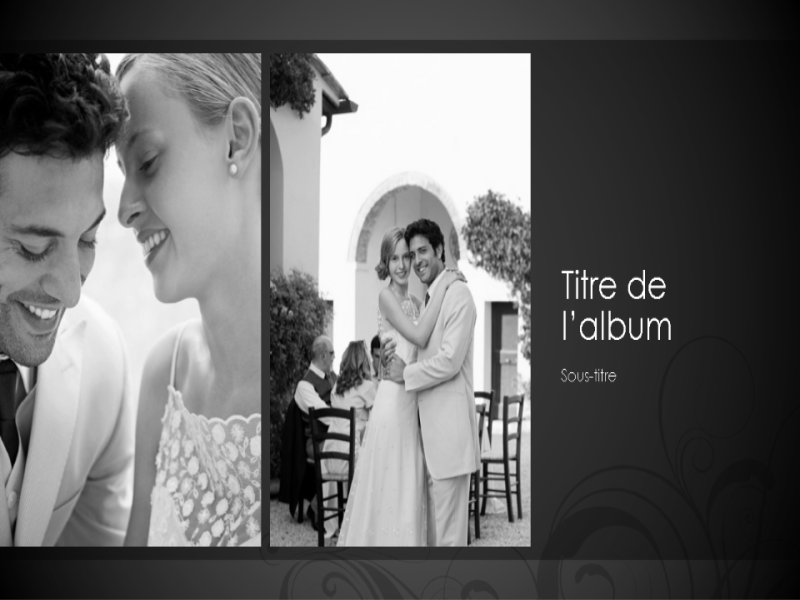 Album photo de mariage, modèle baroque noir et blanc (grand écran) Album photo de mariage, modèle baroque noir et blanc (grand écran)