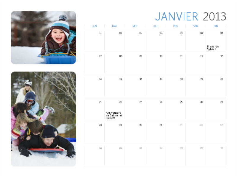 Calendrier photo 2013 (Lun-Dim) Calendrier photo 2013 (Lun-Dim)