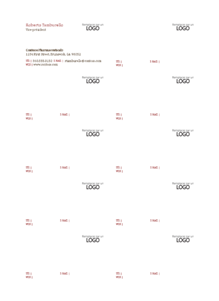 Cartes de visite, mise en page horizontale avec logo, texte aligné à gauche Cartes de visite, mise en page horizontale avec logo, texte aligné à gauche