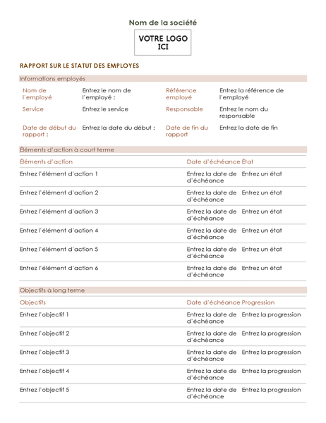 Rapport sur le statut des employés Rapport sur le statut des employés