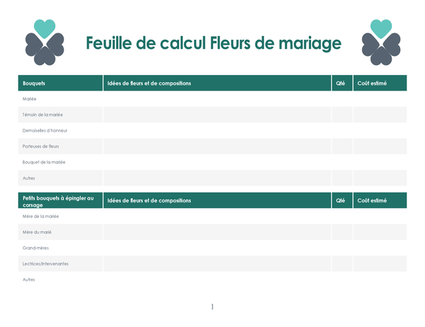 Planificateur de fleurs de mariage (4 pages) Planificateur de fleurs de mariage (4 pages)