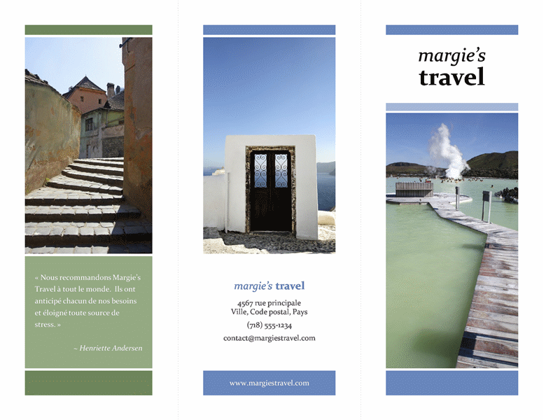 Brochure de voyage à trois volets (conception bleue-verte) Brochure de voyage à trois volets (conception bleue-verte)
