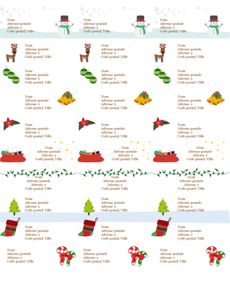 Étiquettes cadeaux (conception Esprit de Noël, 30 par page, pour supports Avery 5160) Étiquettes cadeaux (conception Esprit de Noël, 30 par page, pour supports Avery 5160)